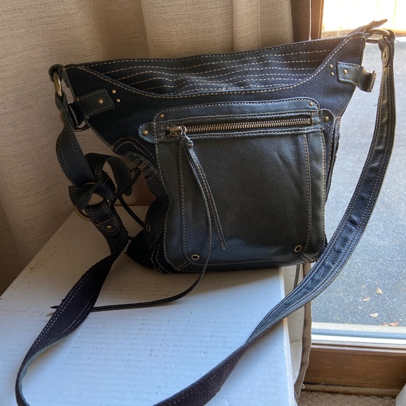 Fossil Genuine Leather & Canvas Black Crossbody Bag VGC - Picture 1 of 16